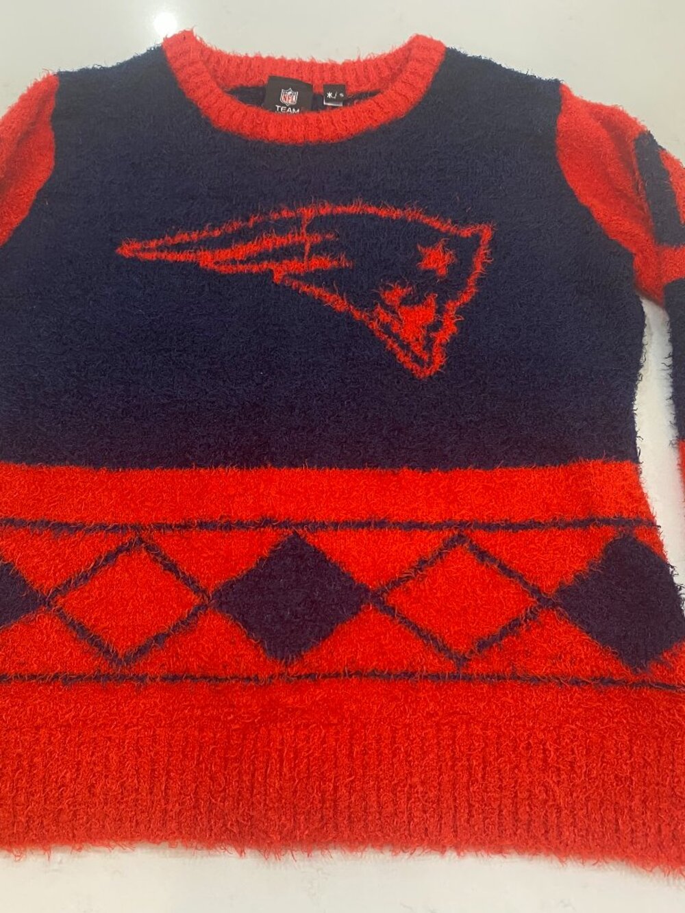 KLEW NFL New England Patriots Women's "Ugly" Fuzzy Ugly Christmas Sweater Size S